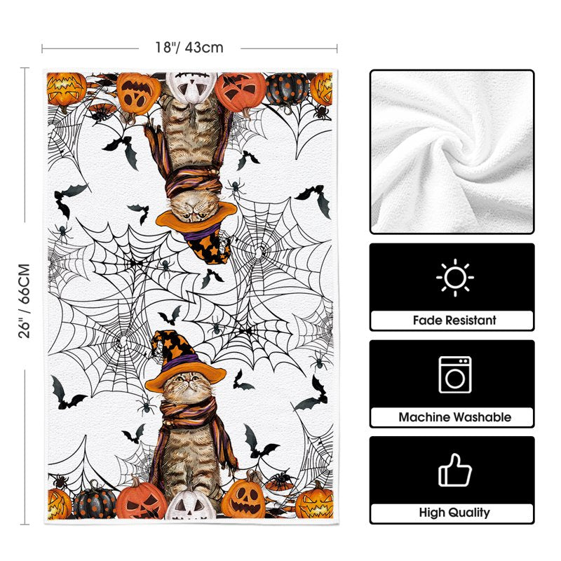 Halloween Spider Web Jack-O'-Lantern Pumpkin Kitchen Dish Towels Set of 2 - 18x26 Inch E