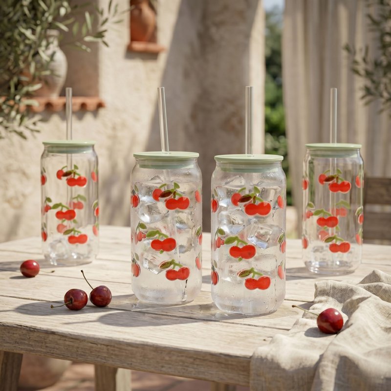 18oz Cherry Can Sipper Tumbler with Straw Set - 4-Piece