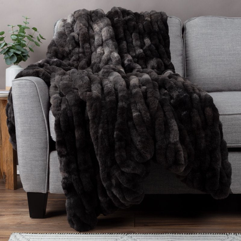 Faux Fur Throw Blanket 60x80 Black - Plush Cozy Sofa & Bed Accessory