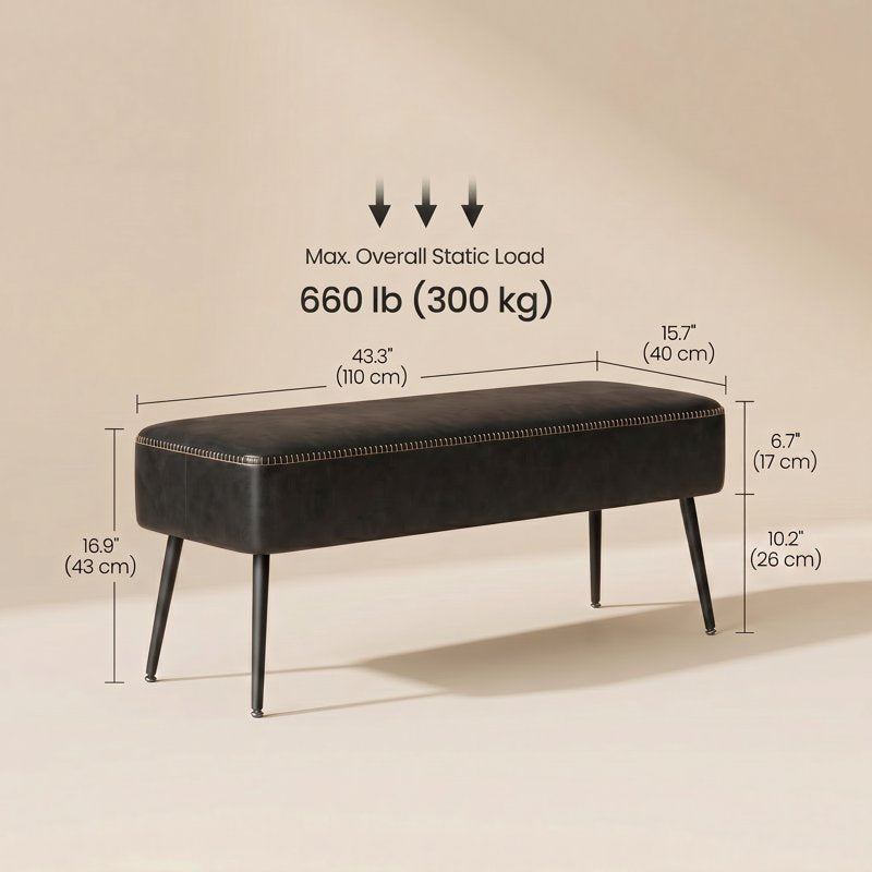 Mid-Century Modern Entryway Bench - Black Synthetic Leather