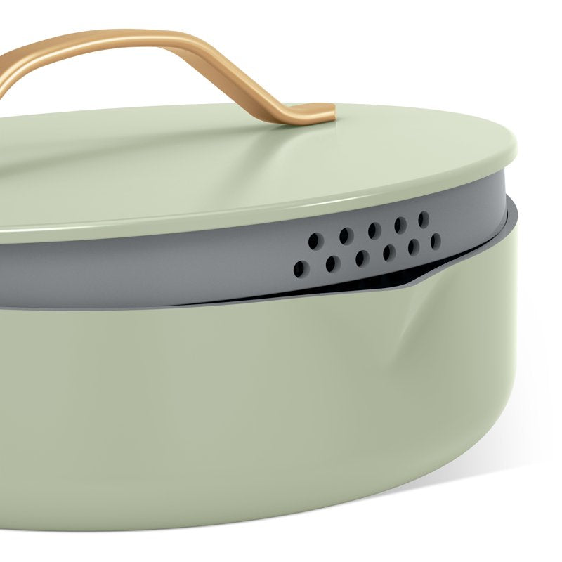 5.5 Quart Nonstick Sauté Pan with Strainer Lid - Sage Green