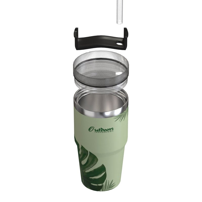 20 Oz Stainless Steel Insulated Tumbler with Straw - Tropical Green