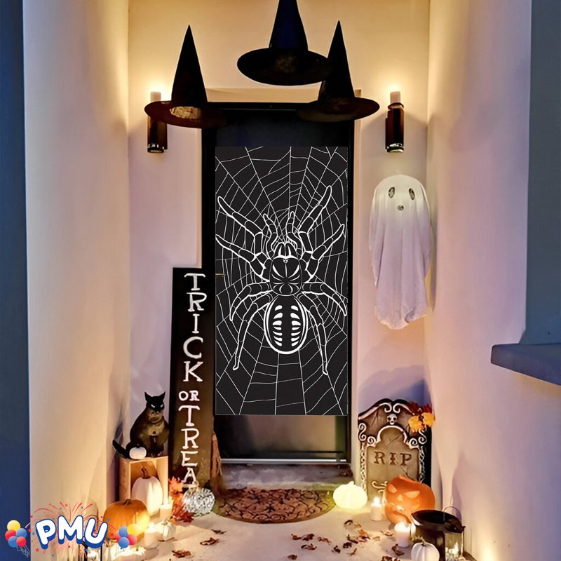 PMU Spider Glow In The Dark Halloween Door Cover - 30x60 Inches, Halloween Decor, Pack of 1