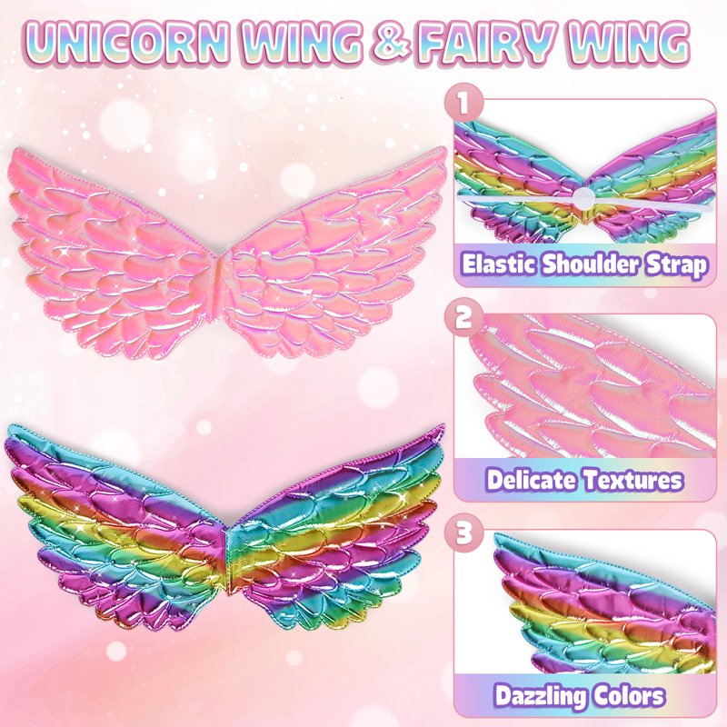 Toddler Girl Princess Dress Up Set with Wings Jewelry Shoes - Birthday Gift for 3-6 Years