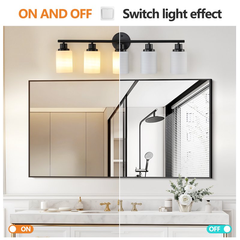 Black 31-Inch Modern 5-Light Vanity Bathroom Wall Sconce - Frosted Glass, E26