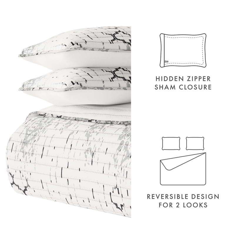 Full/Queen Light Grey Distressed Aztec Microfiber Quilt Set - Reversible, Soft & Hypoallergenic