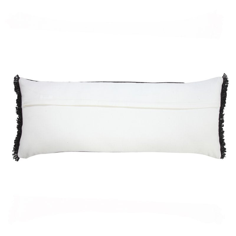 Ox Bay Nellie 14x36 Jet Black Fringed Cotton Lumbar Throw Pillow - Adult Decorative Accent