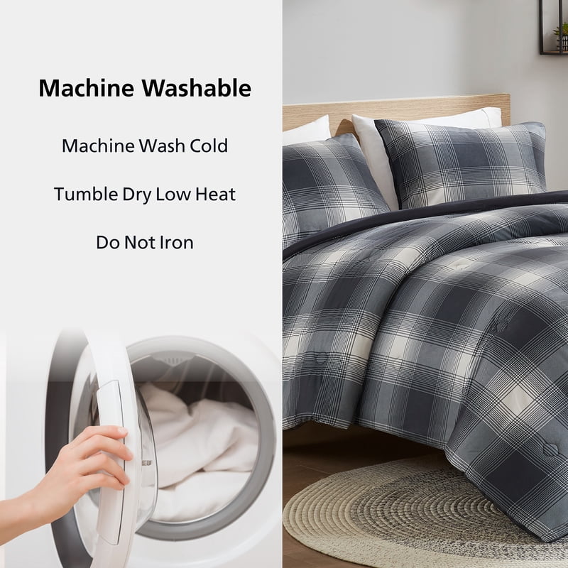 Mainstays Shadow Plaid Comforter Set - King, Grey