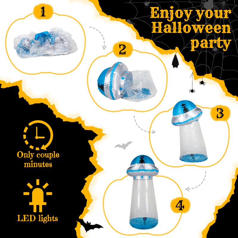 8.8 FT Halloween UFO Inflatable Yard Decoration with LED Lights & Stand-In Design