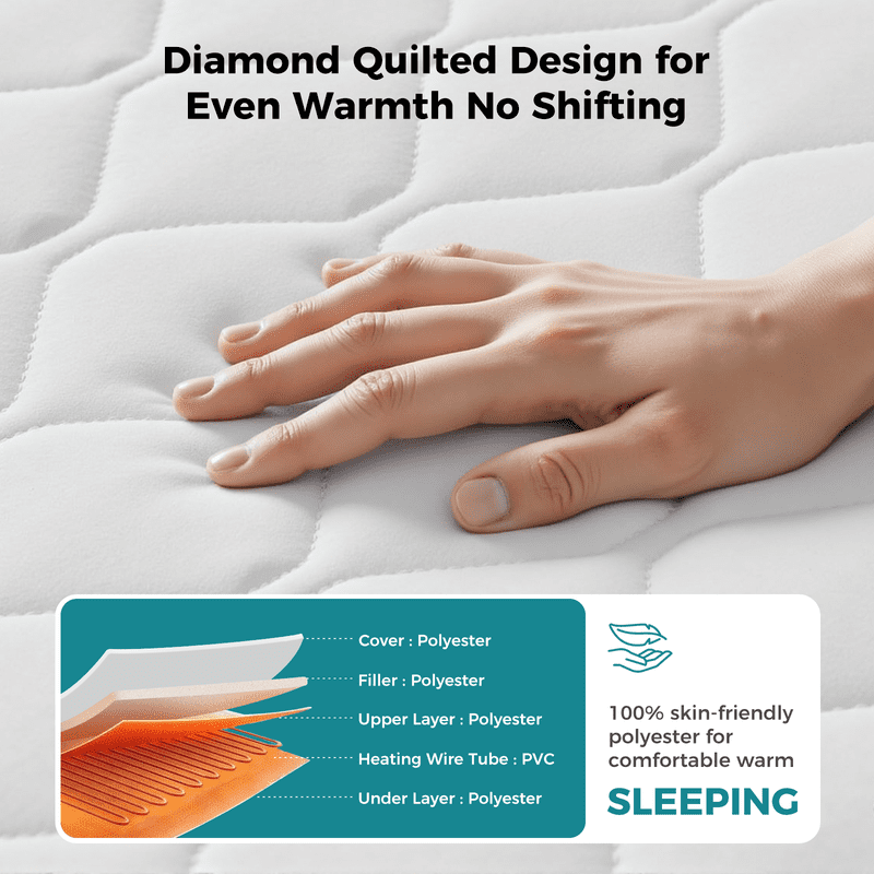 Twin Heated Mattress Pad - 12 Heat Settings, Machine Washable, Over-Heat Protection, White, 75x39