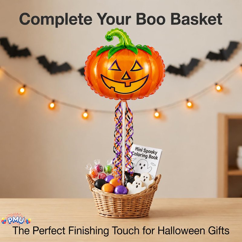 Halloween Pre-Inflated 9 Inch Pumpkin Balloon on Stick - Whimsical Pumpkin, 1 Pack