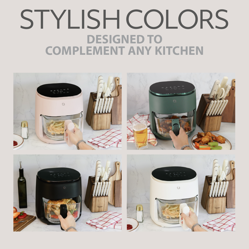 5Qt Glass Air Fryer - Non-Toxic Digital Touch Screen, Charcoal Slate