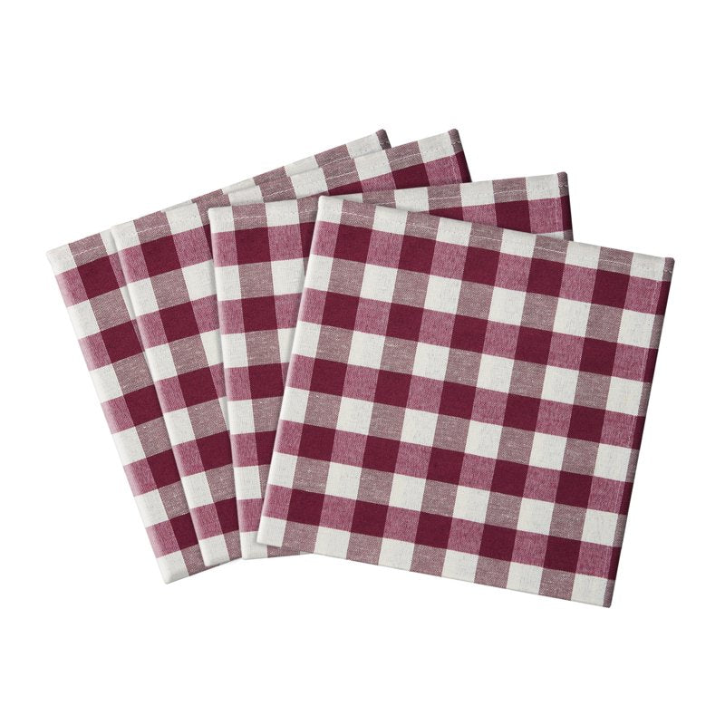 Buffalo Check Dinner Table Napkins - Burgundy - Set of 4