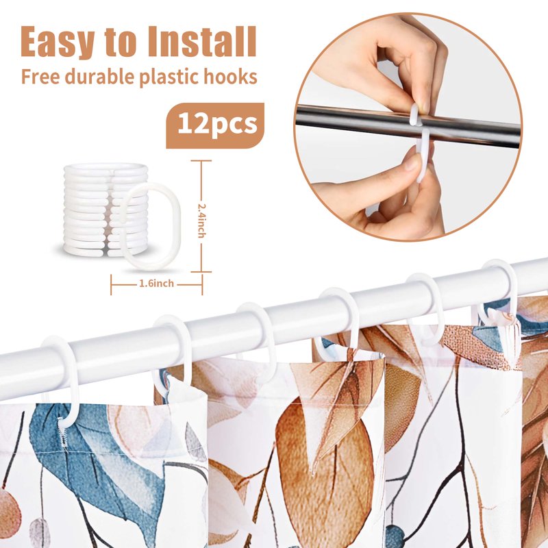 Ikfashoni Fall Halloween Shower Curtain with Hooks - Pumpkin Leaves Waterproof 72x72 inches - Fall 4