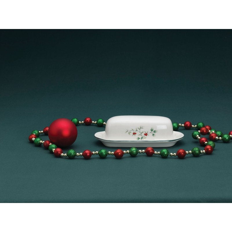 Winterberry Covered Butter Dish - Holiday Stoneware