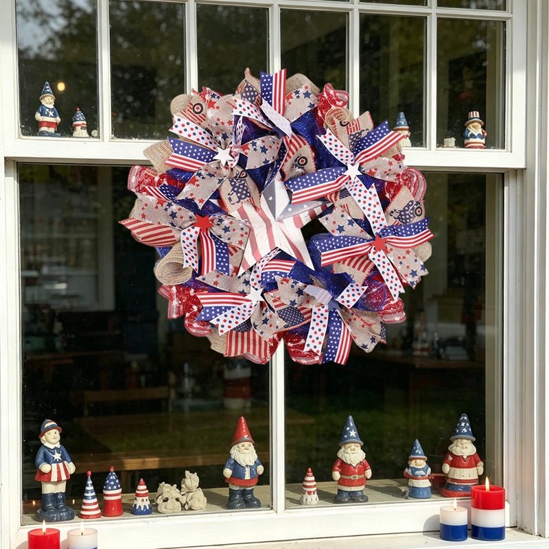 Patriotic Wreath for Front Door - Independence Day Red White Blue Flower Wreath Z0G
