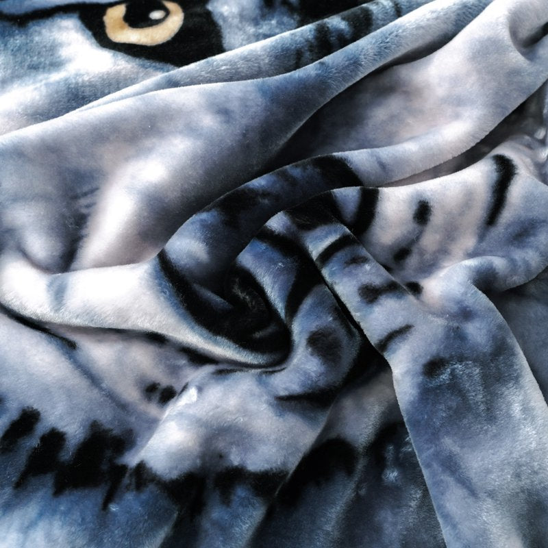 King Size Fleece Blanket A&B Pattern - Black Moon Wolf / Wolf - Cozy Microfiber Bed Throw