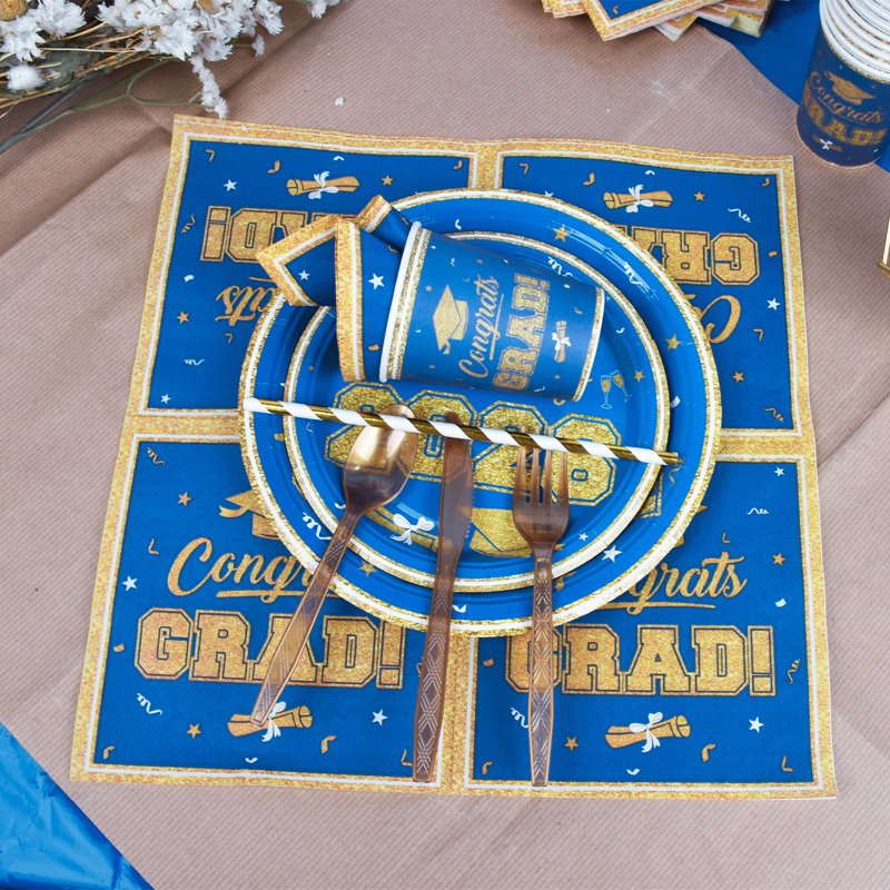 Graduation Plates and Napkins Party Supplies - Class of 2026 Congrats Grad Disposable Set - Blue