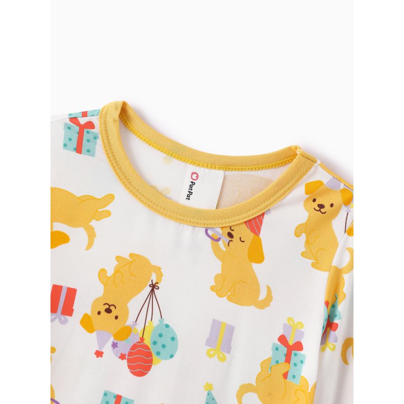 Toddler Pajamas Set with Dogs Print - Bamboo Viscose 2-Piece Sleepwear, 4Y, Variation 5#Yellow Dog