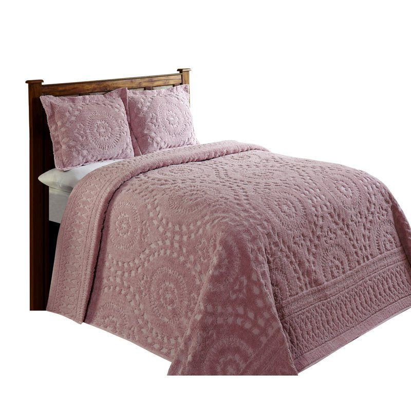 Full-XL Pink Cotton Bedspread - Better Trends Rio Floral Design, 100% Cotton, Double Bed Size