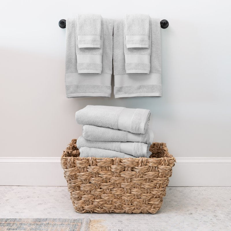 Noble Linens 6-Piece Farmhouse Cotton Bath Towel Set - Light Gray