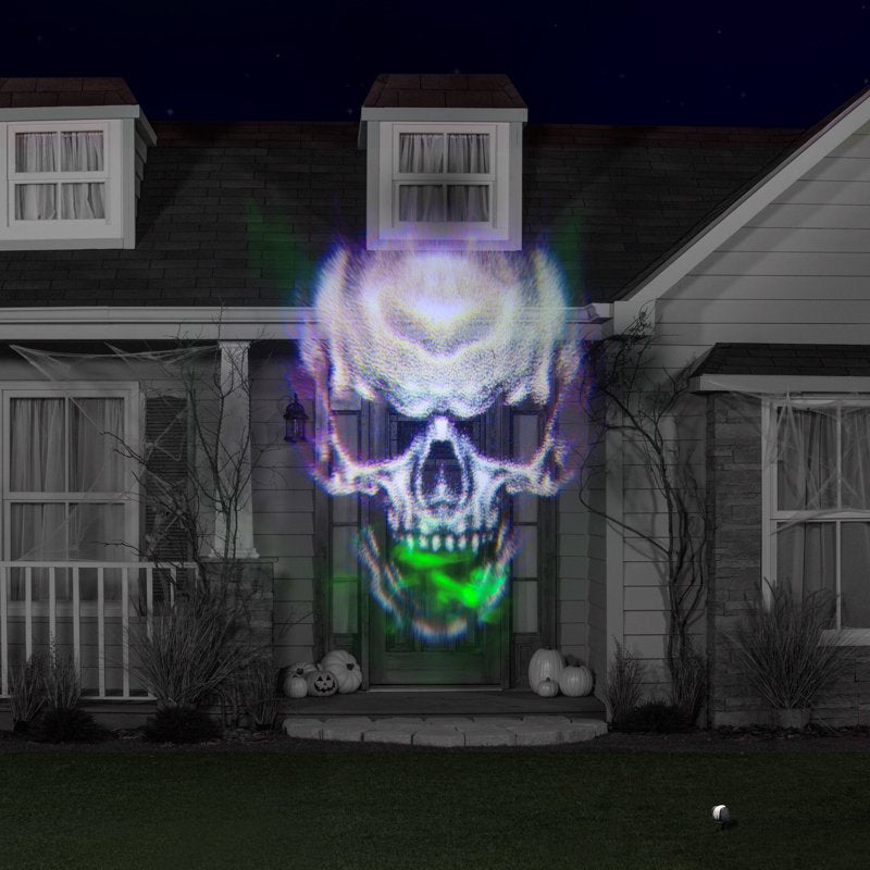 Halloween Skull Projector Light with Flaming Sinister Design - Outdoor Holiday Decor