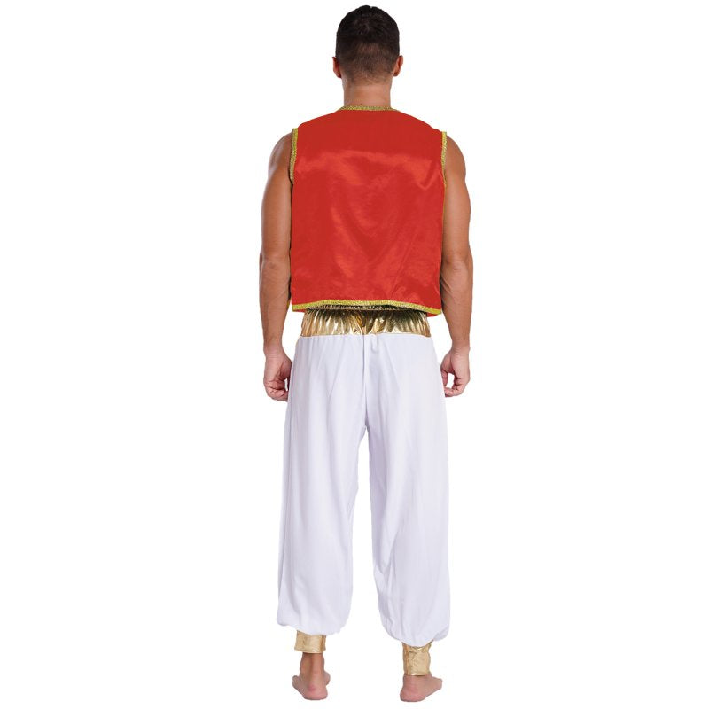 Men's Arabian Prince Costume Vest & Harem Pants Set - Burgundy & White 3XL