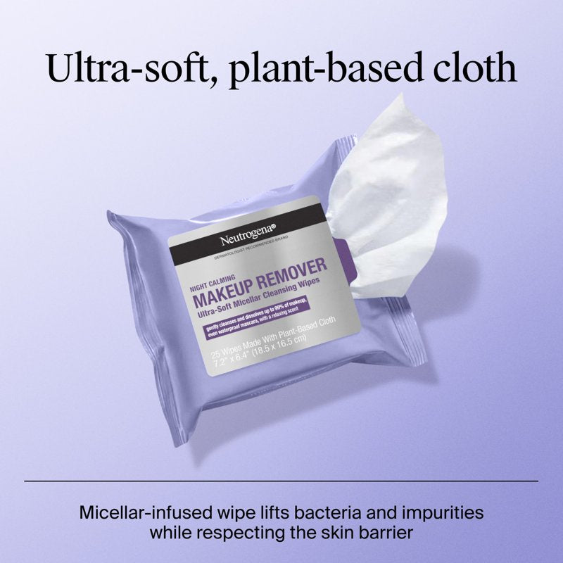 Night Calming Makeup Remover Wipes, Micellar Face Cleansing Towelettes