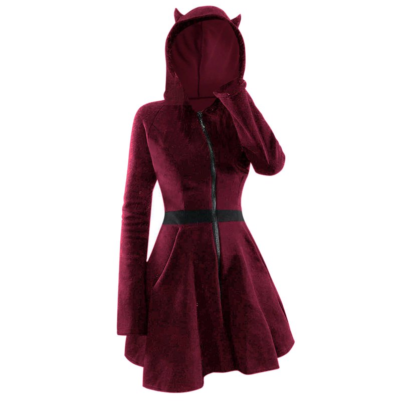 Women's Gothic Cat Ear Hood Mini Dress Halloween Costume - CC-Wine & Formal Wedding Guest
