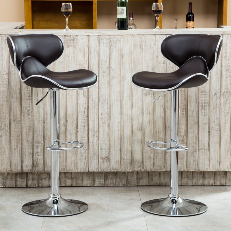 Adjustable Swivel Bar Stool with Chrome Base - Brown, Set of 2