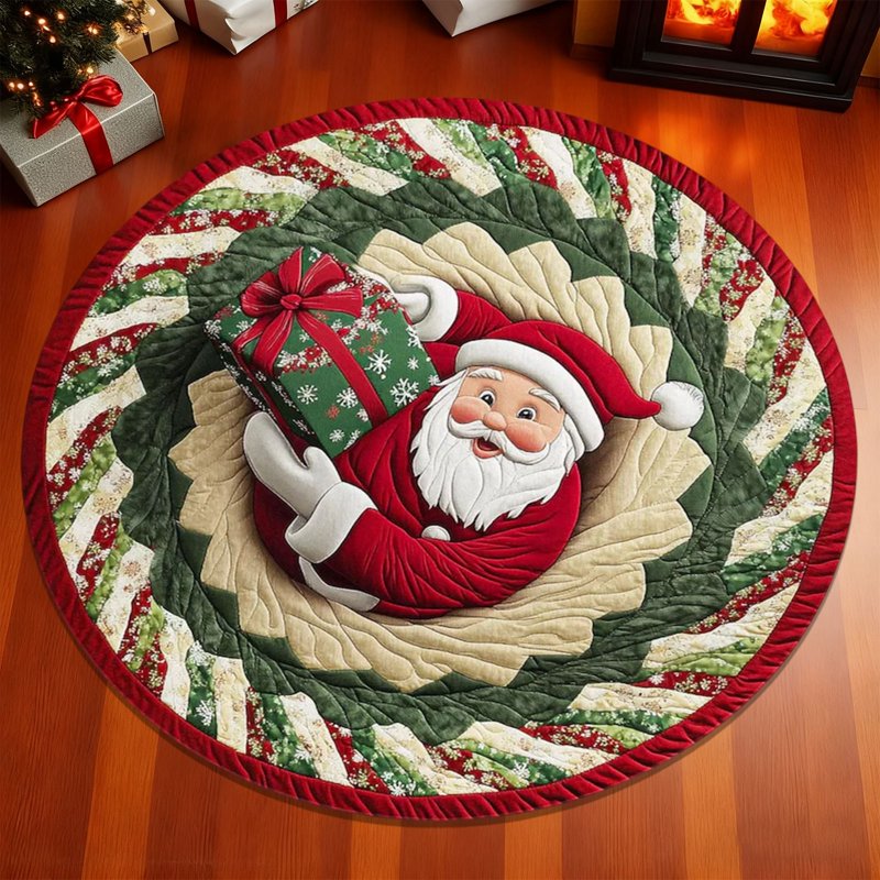 3D Santa Round Rug Christmas Washable Circle Rug Non-Slip Soft Carpet Holiday Decor - Variation #2