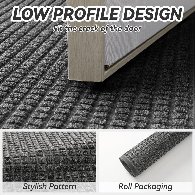 Outdoor Doormat 24x47 Inches Non-Slip Rubber Entrance Rug Checker Gray