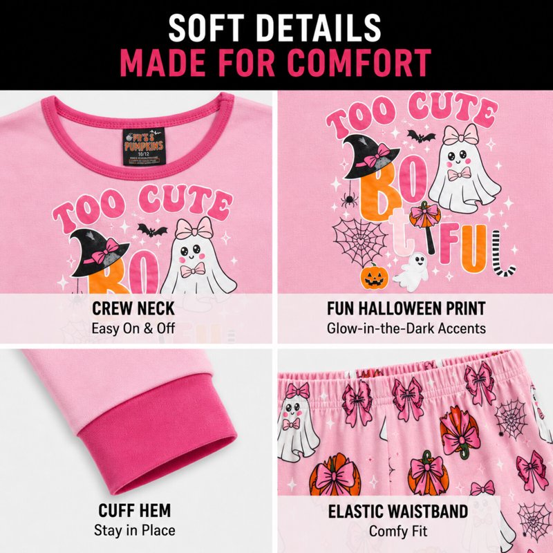 Girls Halloween Pajamas Set with Glow-in-the-Dark Accents - 2T-12, Variation: Bootiful Socks 10-12