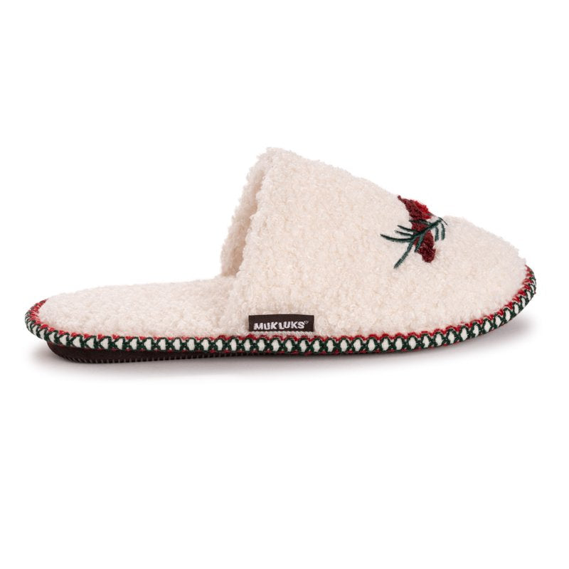 MUK LUKS Women's Punch Needle Holiday Slippers Ivory/Cardinal XL (11-12)