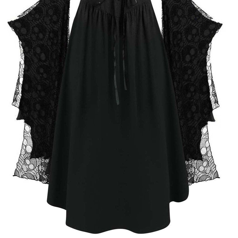 Women's Witch Costume Dress Halloween Medieval Gothic Corset with Bell Sleeves XXL - Black