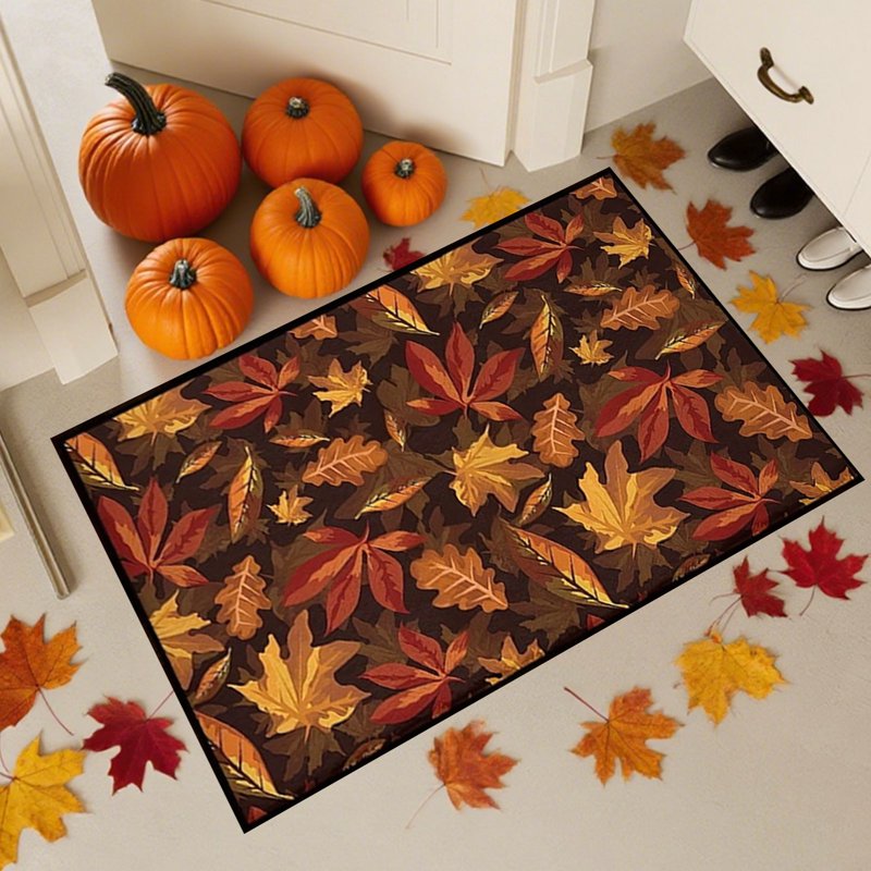 Syligr Halloween Thanksgiving Doormat with Maple Leaf & Pumpkin - Non-Slip Fall Entry Rug - Variation C