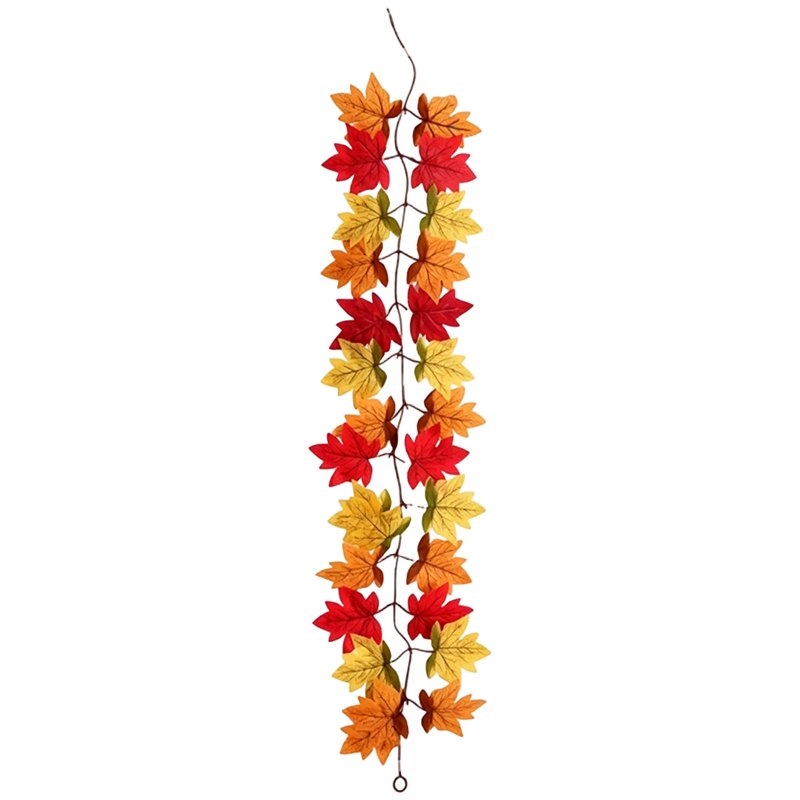 Thanksgiving Fall Maple Garland with Pumpkin Picks - 40in Artificial Leaf Vine, Autumn Decor for Fireplace & Porch - Orange V