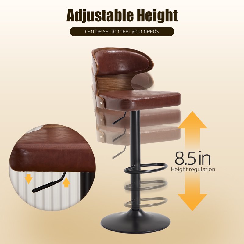 Swivel Bar Stools Set of 2 - Wooden Kitchen Chairs with Back, Brown