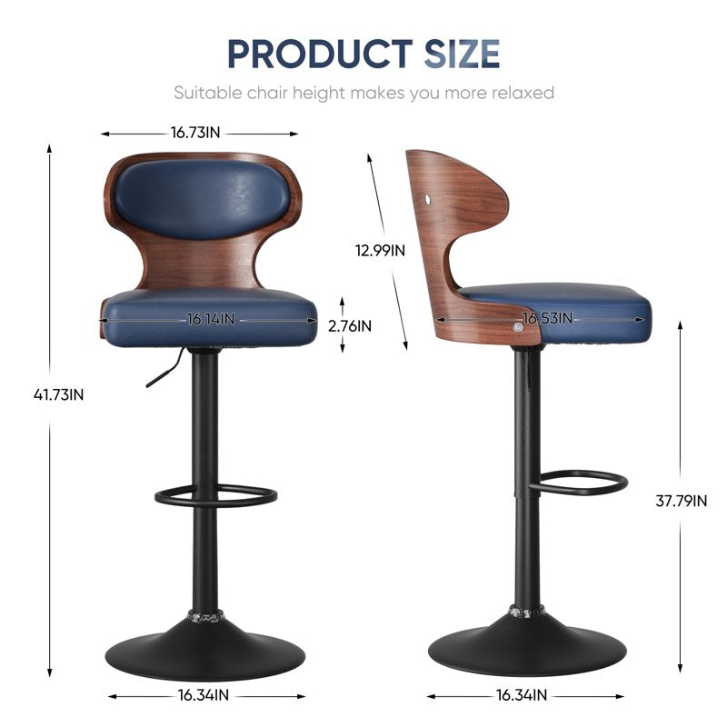 Swivel Bar Stools Set of 2 - Blue Wooden Kitchen Chairs