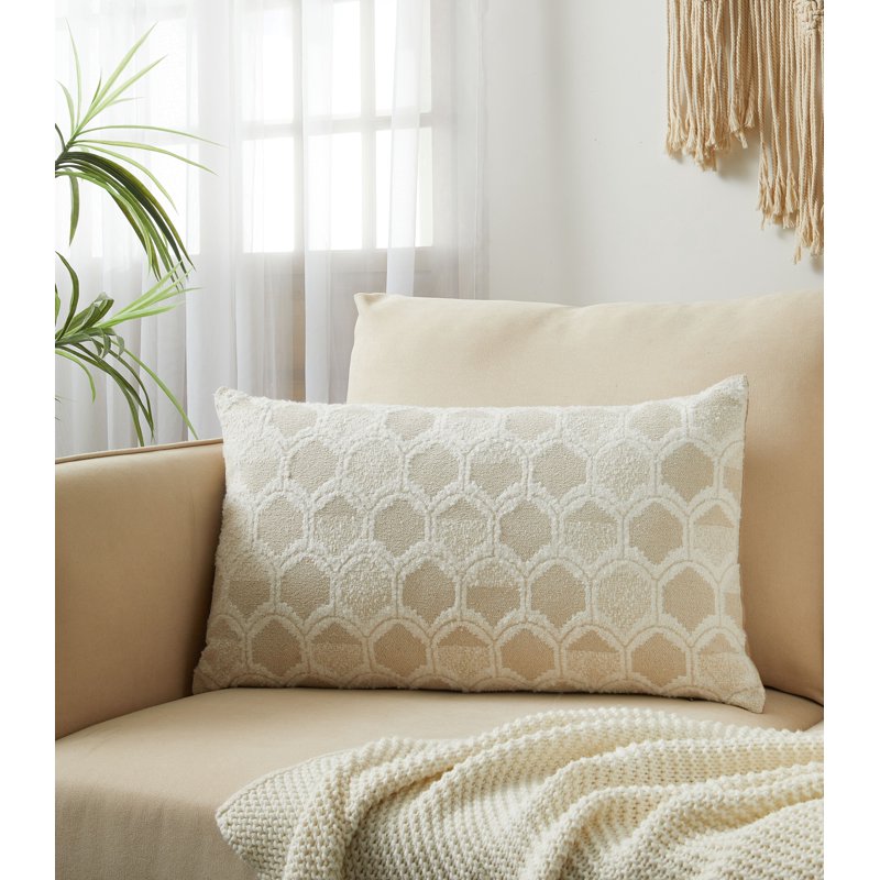 2 Pack Decorative Throw Pillows - 14x24 Inch Beige Geometric Accent Cushions
