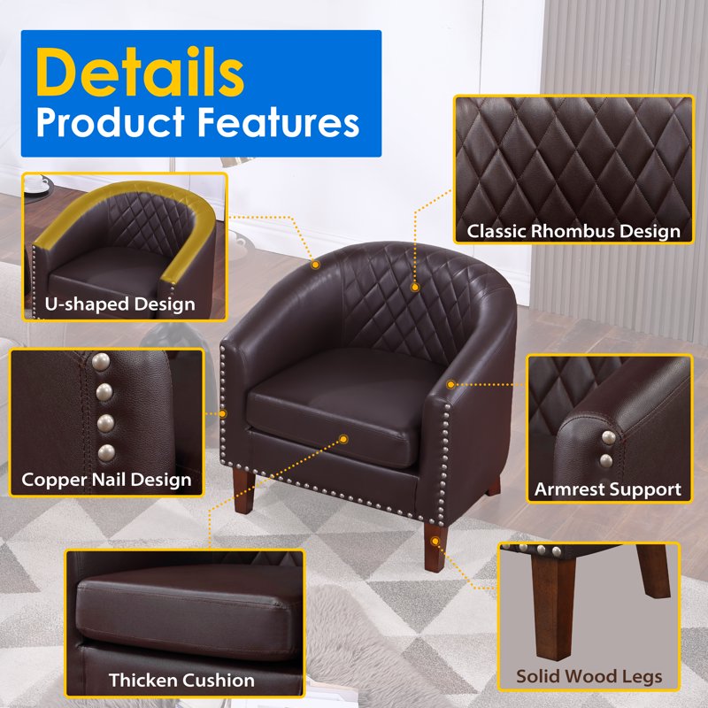 Cozy Faux Leather Barrel Accent Chair Set of 2 - Multiple Colors