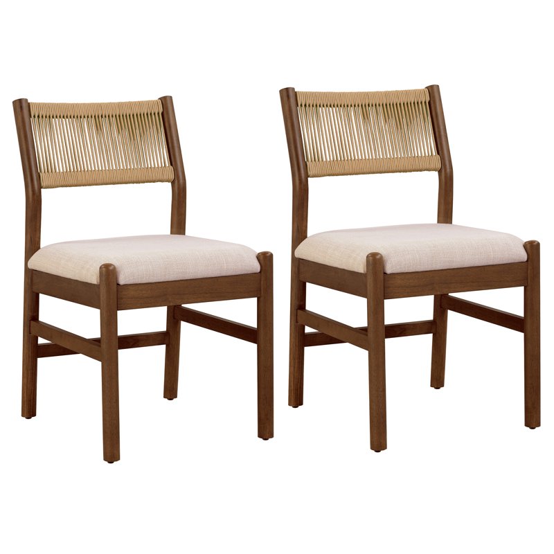 Lillian Fluted Dining Chairs Set of 2 - Walnut Finish & Cream