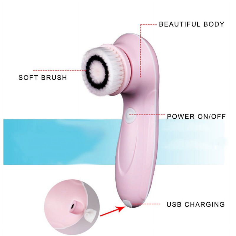 Electric Facial Cleansing Brush with 3 Heads, IPX6 Waterproof & USB Rechargeable