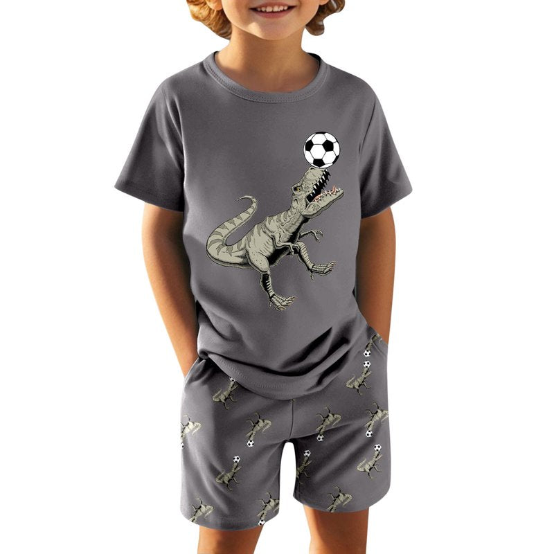 Kids Dinosaur Pajama Shorts Set - Toddler Boys Summer Sleepwear, Size 3-4 Years, Black