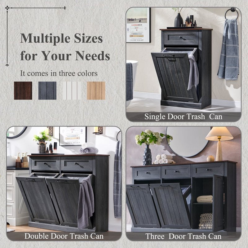 Triple Tilt Out Trash Can Cabinet - 20 Gallon Farmhouse Style - Grey