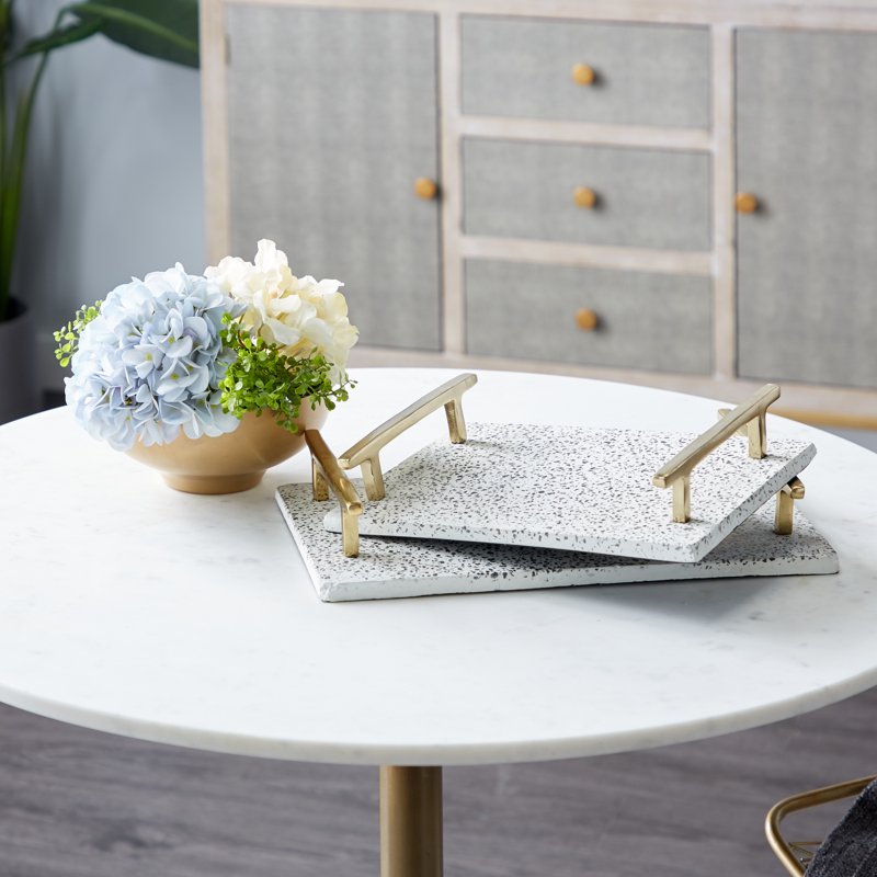 Stoneware Glam Tray Set - White Polka Dots Rectangle, 16" & 13"