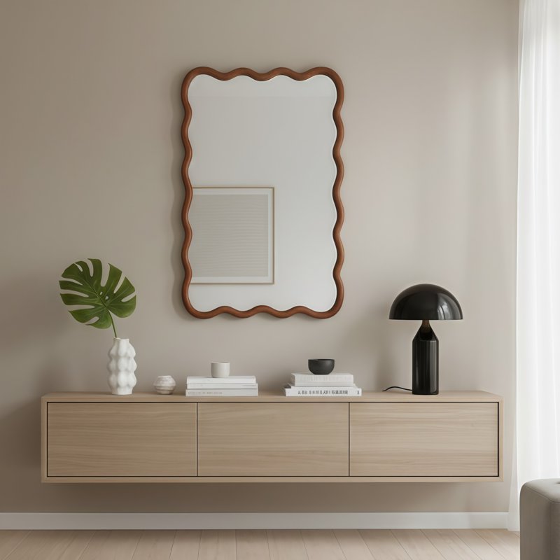 Wall Mirror 20x30 Wavy Rectangle Solid Wood Frame - Yellowish Finish