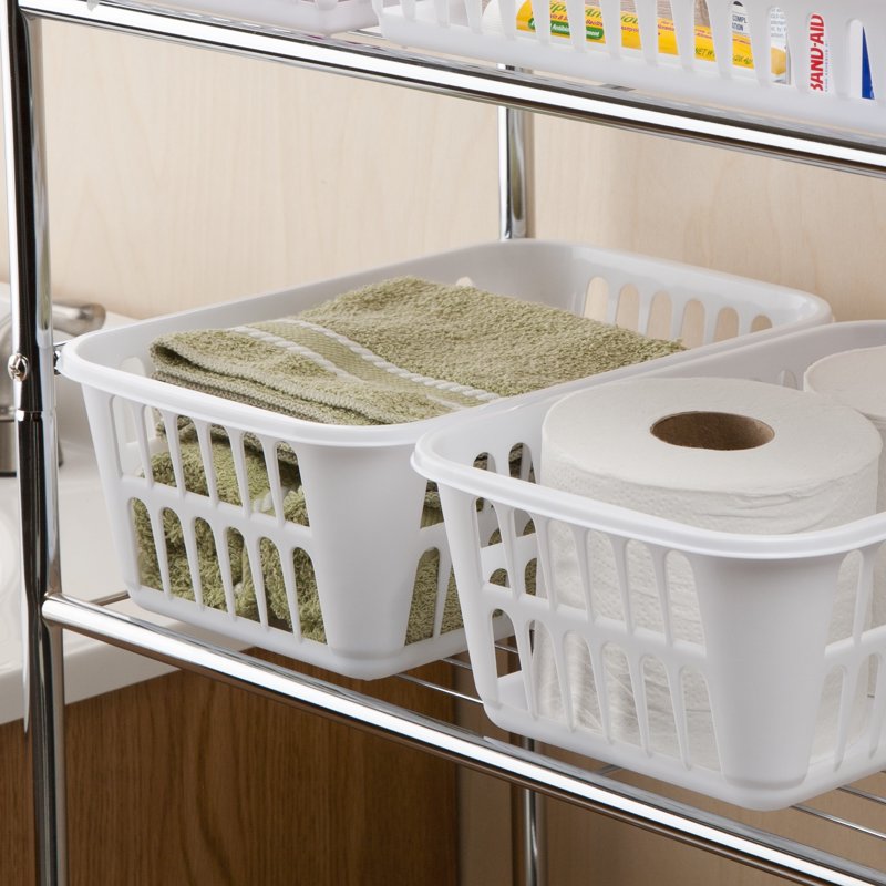 6 Pack Plastic Storage Baskets - White Open Organizers for Home & Office