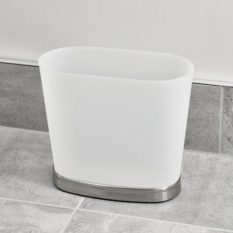 Compact Oval Trash Can - Modern Plastic Garbage Bin, White