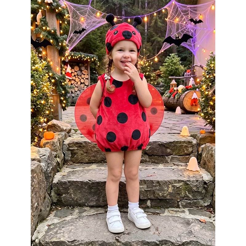 Kids Ladybug Costume Set for Infants 0-6 Months - Red Sleeveless Top with Wing Hat